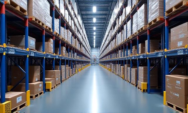 Modern expansive warehouse facility with structured racking