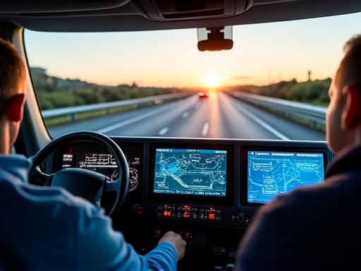 Logistics tracking technology inside a truck cab